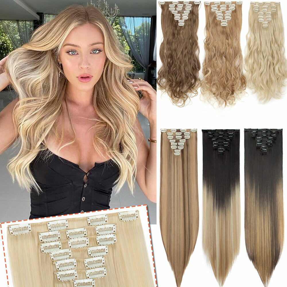 8Pcs Clip in 100% Real Natural as Human Hair Extensions Hair Weft Full Head HYT1
