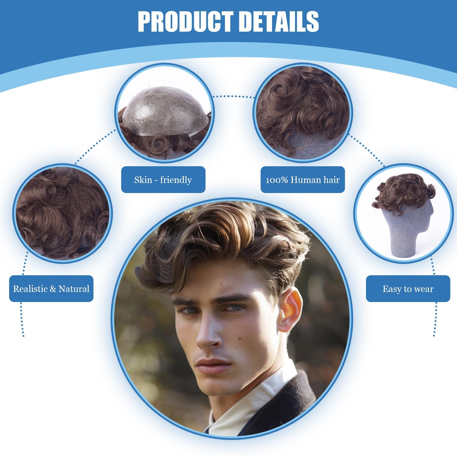 Prosa Toupee For Men Human Hair Replacement System Mens Toupee Real Human 3 8X10