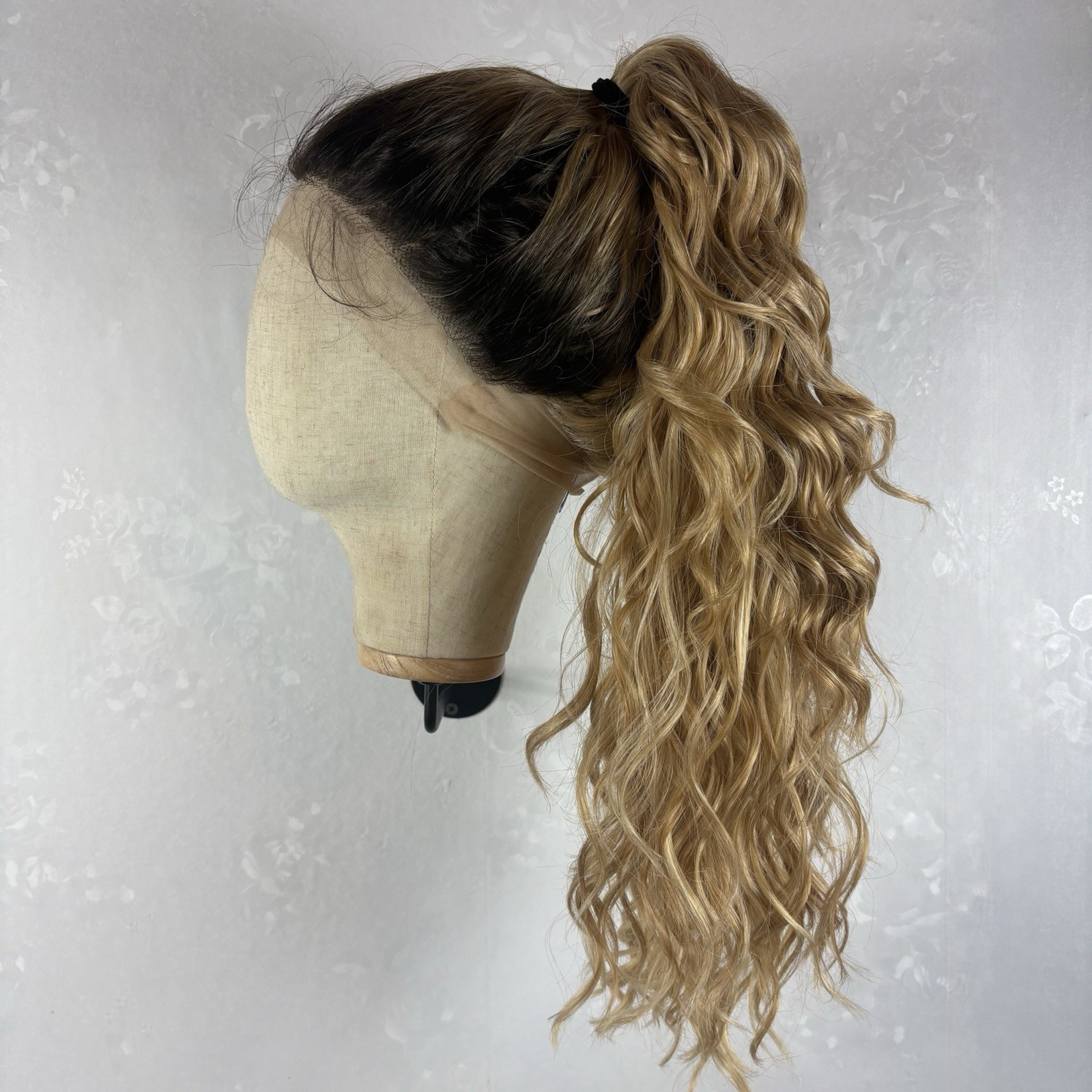 Daily wear 360 lace updo WIG! 36” long curly ombre honey Blonde Human Hair Blend
