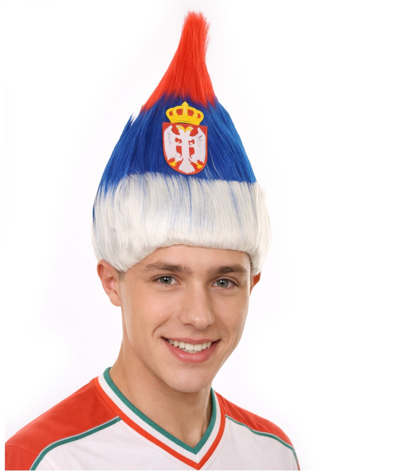 HPO Flagwigs Adult Unisex Serbia Flag Troll Wigs,Perfect for Cosplay HM-801A