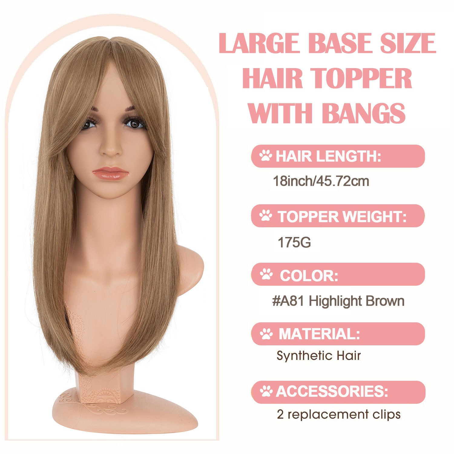 USA 6*6in Hair Topper Clip In Hair Extension with Bangs Lace Toupee Natural Hair