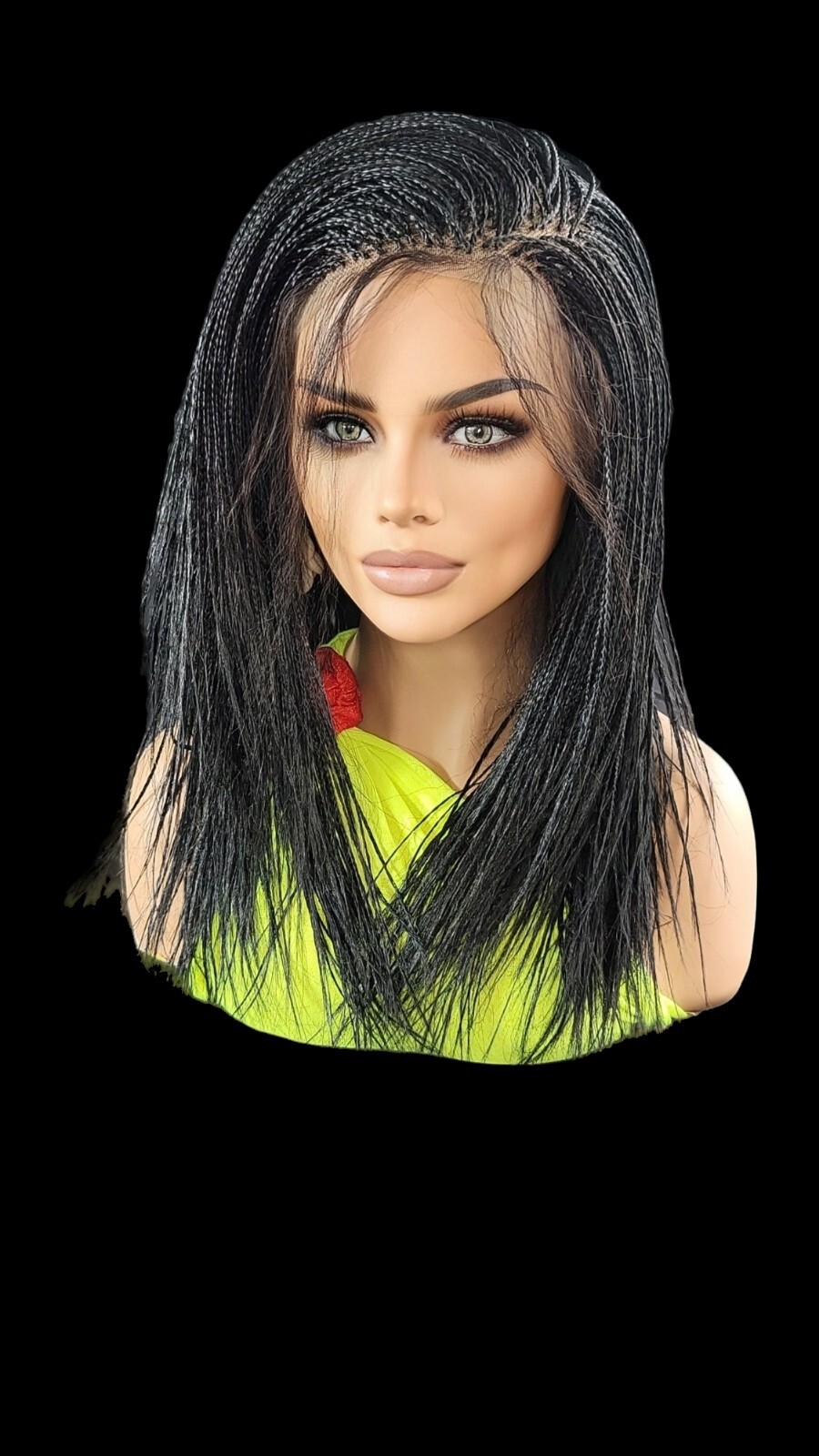 Braided Wig Micro Braids Full Lace Glueless 18” Jet Black Handmade Lightweight