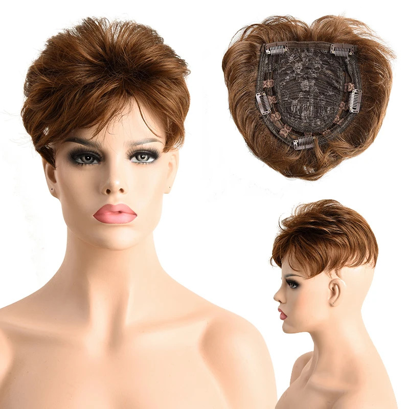 Short Pixie Cut Hair Topper Natural Wave Hair Pieces for Women Men Thinning Hair