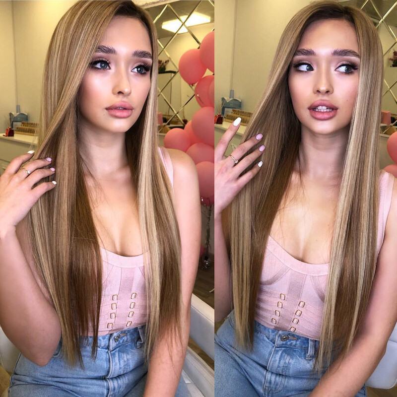 Long Ombre Brown Blonde Wig for White Black Women Dirty Blond Highlight Straight