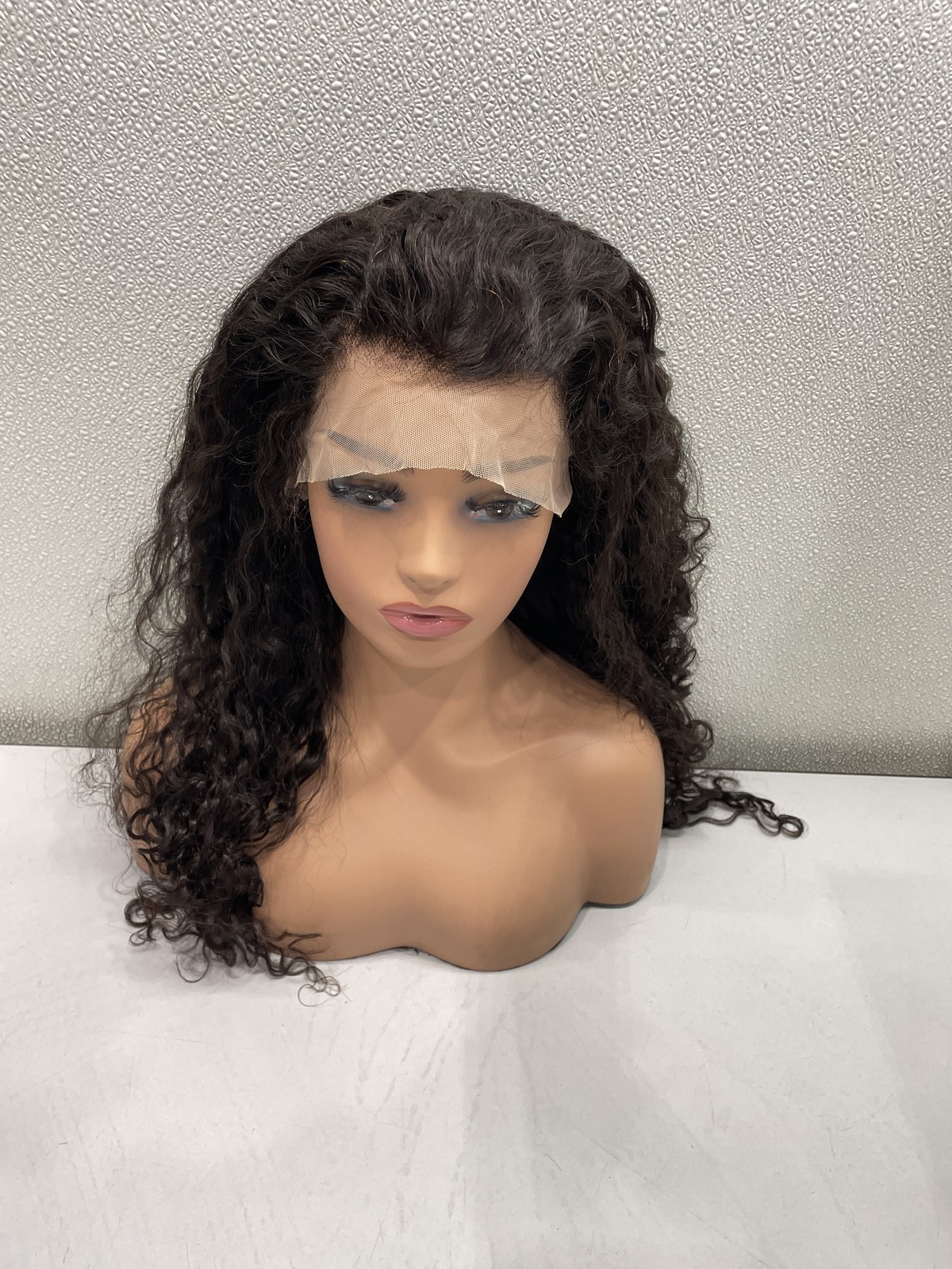 Natural Black Water Wave Human Hair Blend 13×4 Lace Front 180% Density Wig, 22″