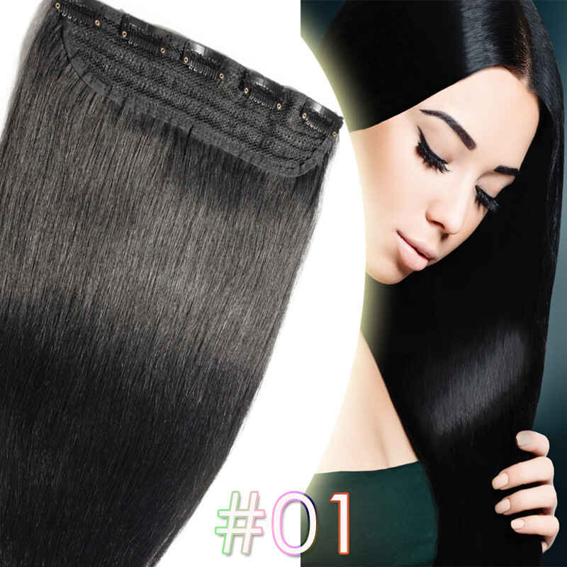 One Piece Clip in Remy Straight Human Hair Extensions 16″ 18″ 20″ 22″ 24″inch LC