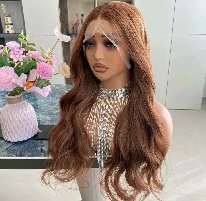 Long HD Transparent Lace Front Wig Auburn Red Red Blonde Human Hair Wavy Curls