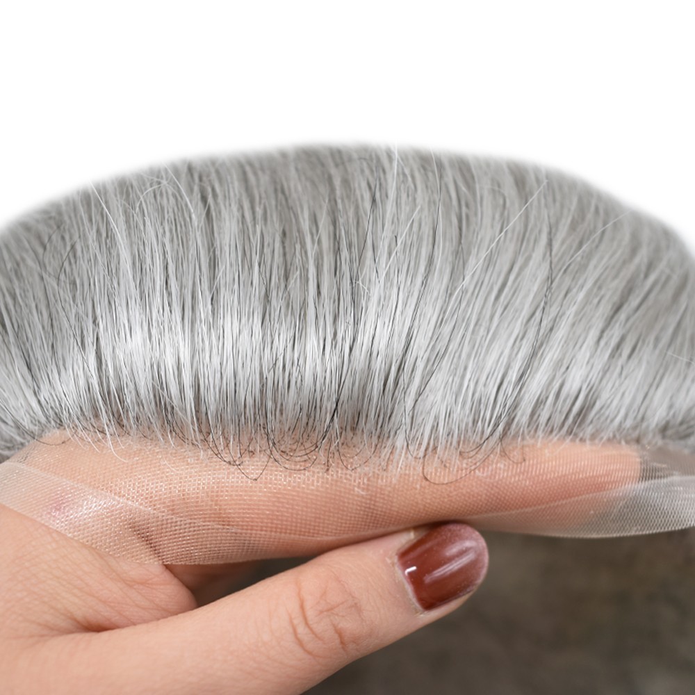 Mens Hair Piece System Swiss Welded Mono Lace Wig Toupee for Men PU Skin Unit US