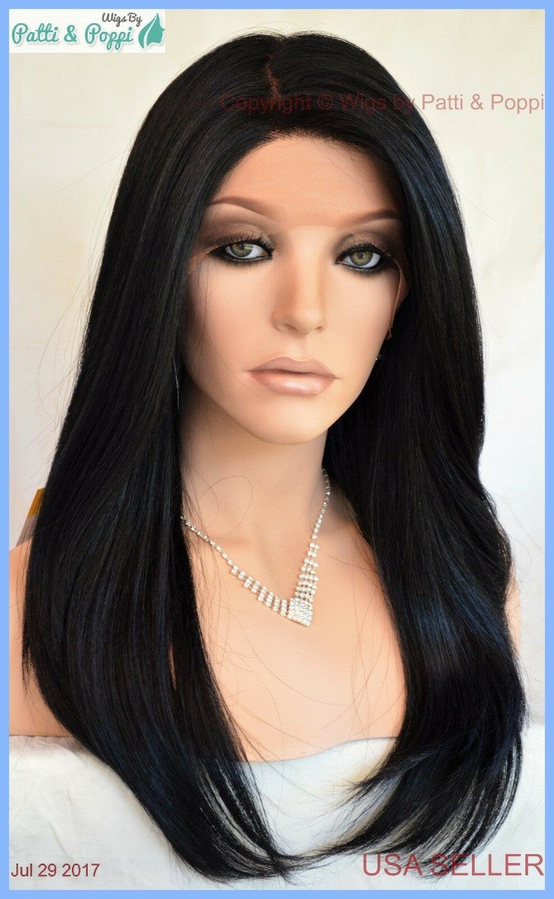 Swiss Lace Front Wig by Sepia 4X4 Silk Top Heat Safe Long Thick Color #1 1237