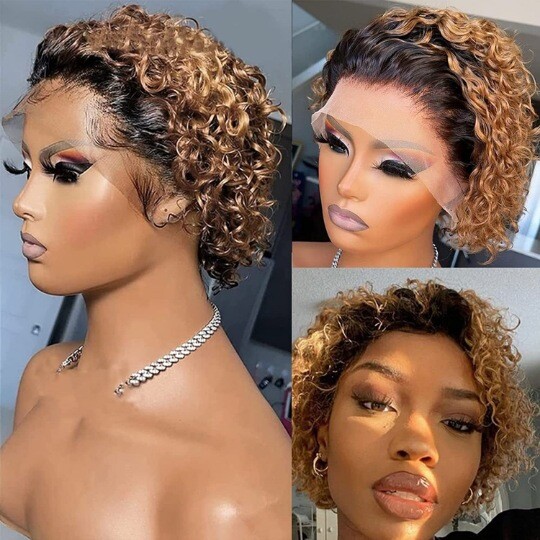 1 Set Short Deep Wave 13×4 Lace Front Wig Curly Human Hair Wigs Synthetic Hair