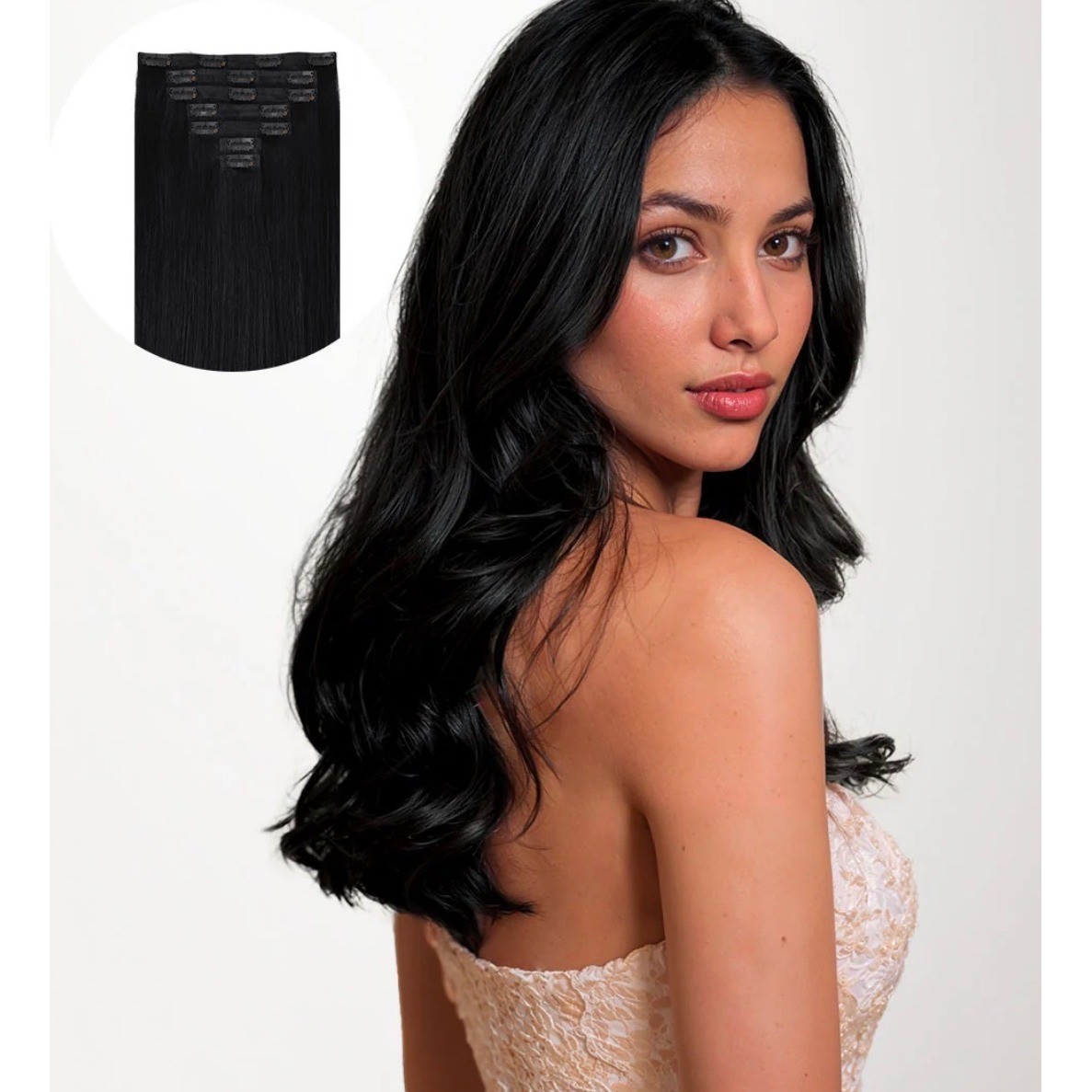 Goo Goo Hair Jet Black Seamless Clip-In Extensions 14″ 130G 9PCS Real Human Hair