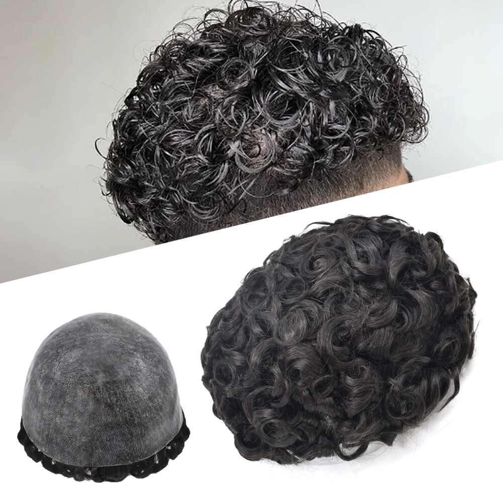Afro Toupee For Black Men Skin Pu African American Hair System Replacement(9X11)
