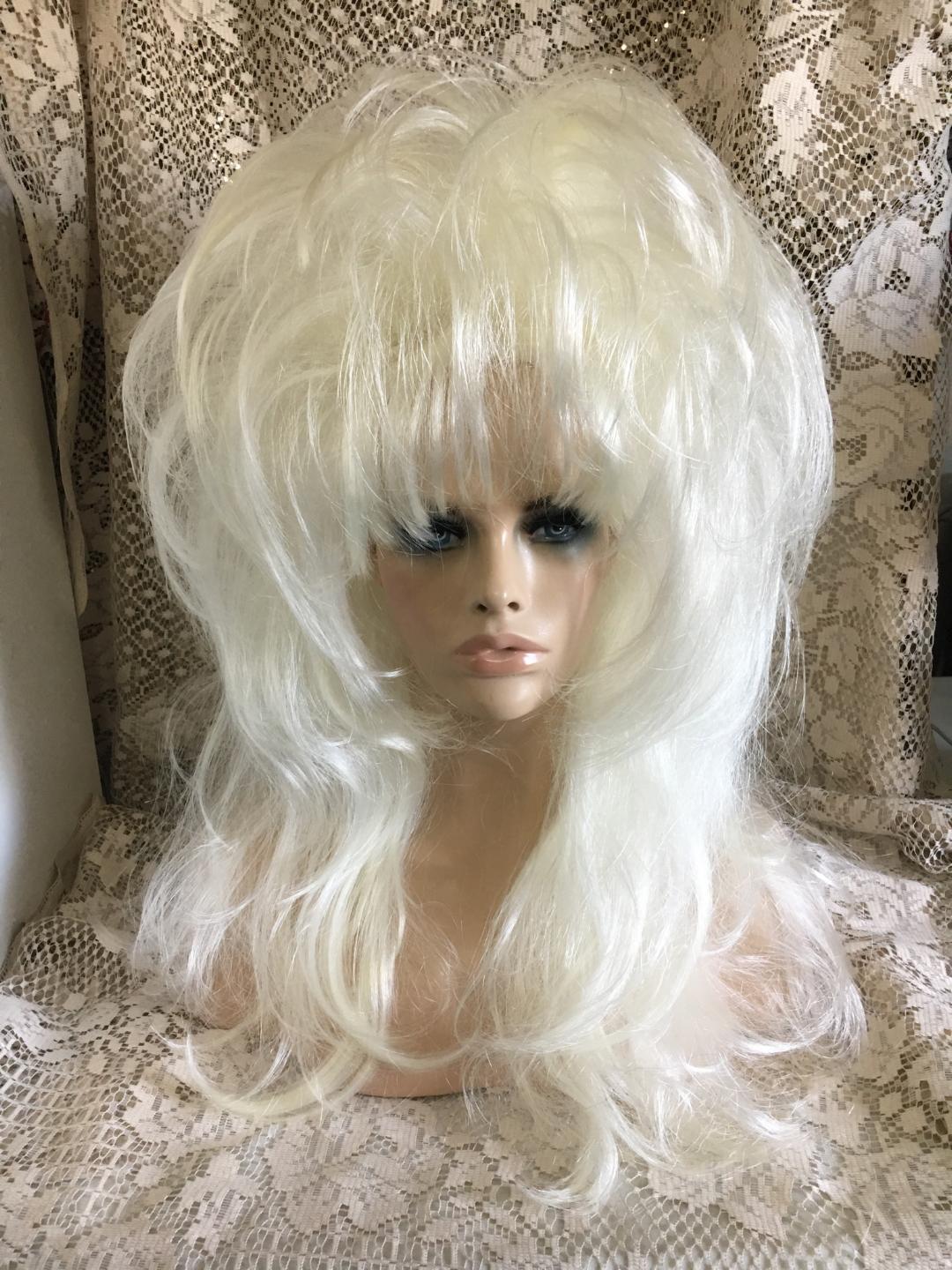 SIN CITY WIGS 1 OF A KIND FIERCE TEASED BIG FLUFFY LAYERS BANGS PLATINUM BLONDE!