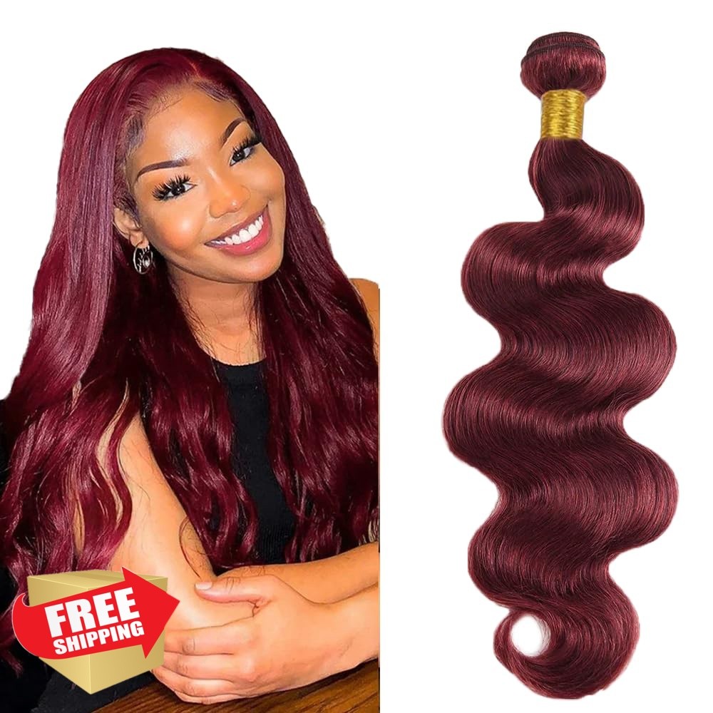 HeumHrn 32″ #99J Burgundy Body Wave Hair Bundles Wine Red