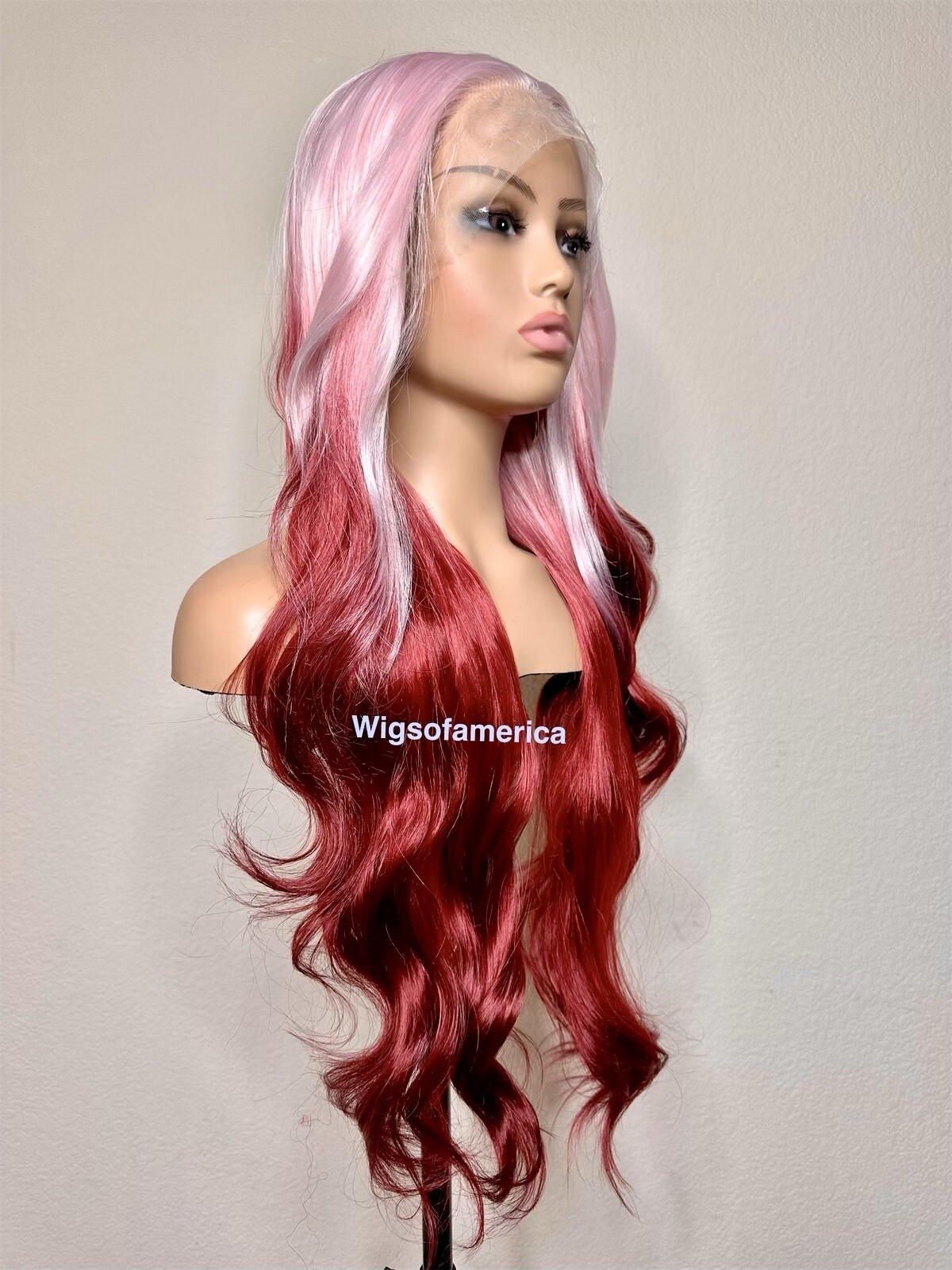 Rainbow Pastel Wig Lace Front Middle Part 28 Inch Long Wavy Layered