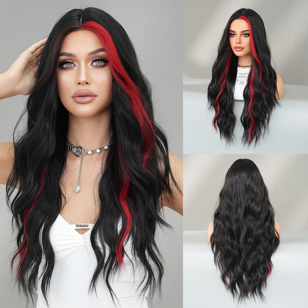 Multi Color Optional Middle Part Highlight Long Curly Wig Body Wave Synthetic