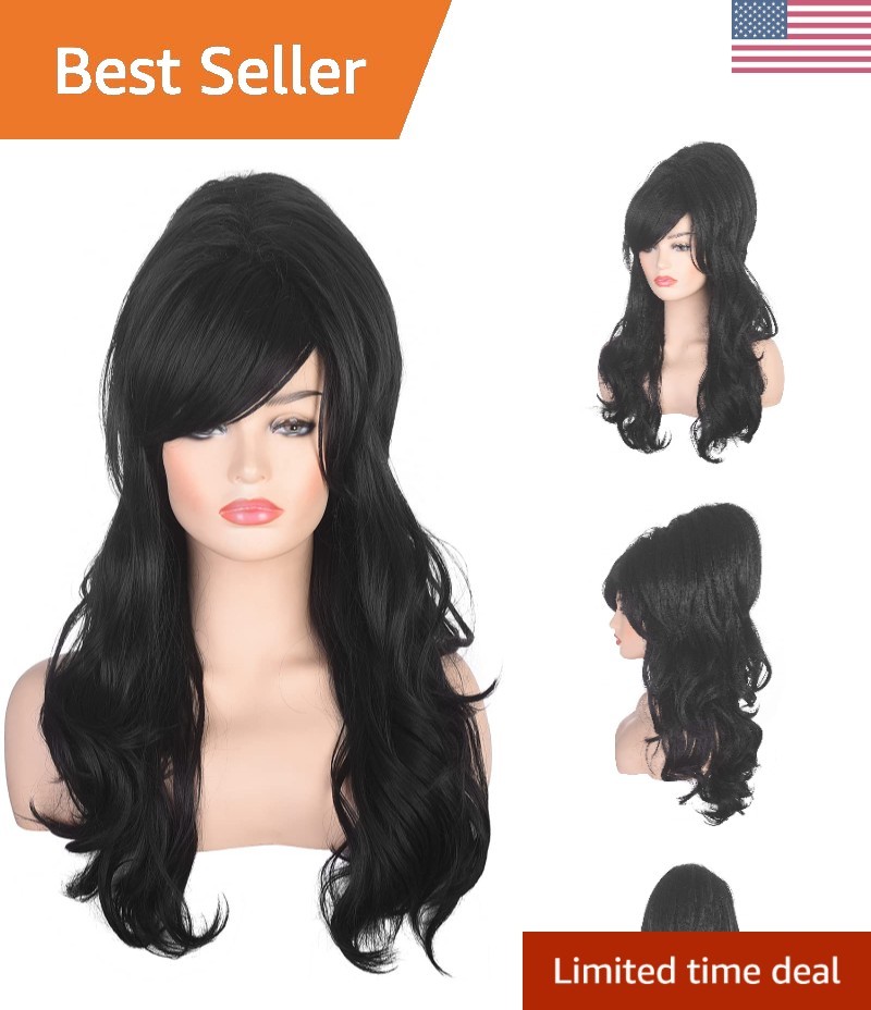 Retro 90s Black Beehive Wig – Curly Synthetic Hair for Ultimate Costume Glam