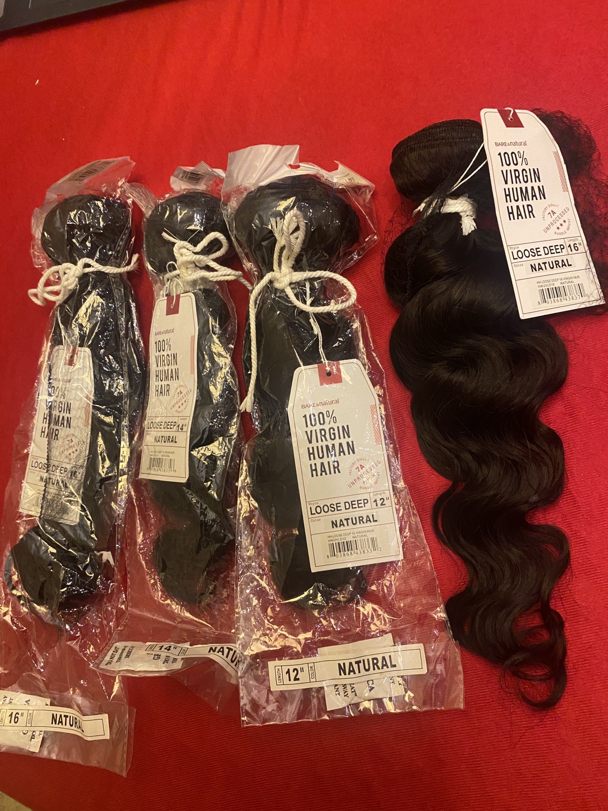 HUMAN HAIR 100% NATURAL UNPROCESSED VIRGIN BRAZILIAN LOOSE DEEP LOT 12,14,16,16