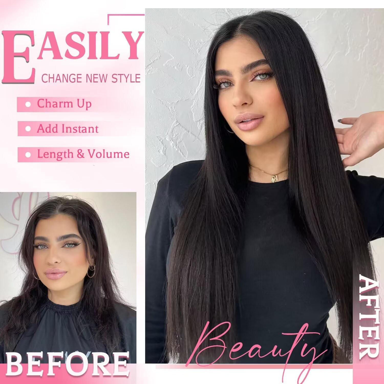 Clip in Hair Extensions Real Human Hair, 100g/3.6oz, Clip in 100% Brazilian R…