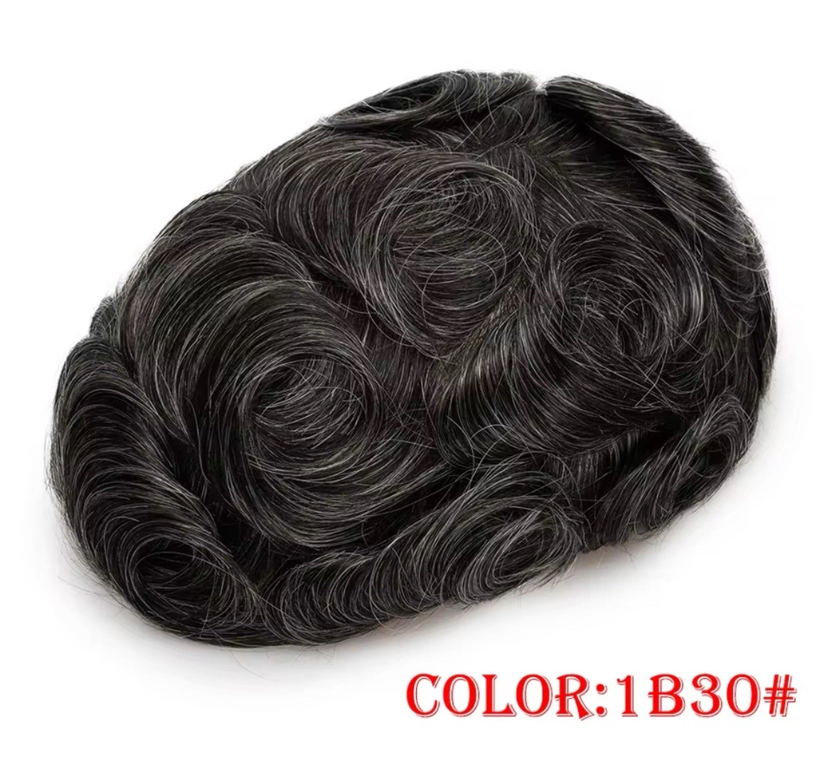 Men’s Human Hair Toupee Hairpiece Lace Base Adhesive Tape-In Wavy 5x7in