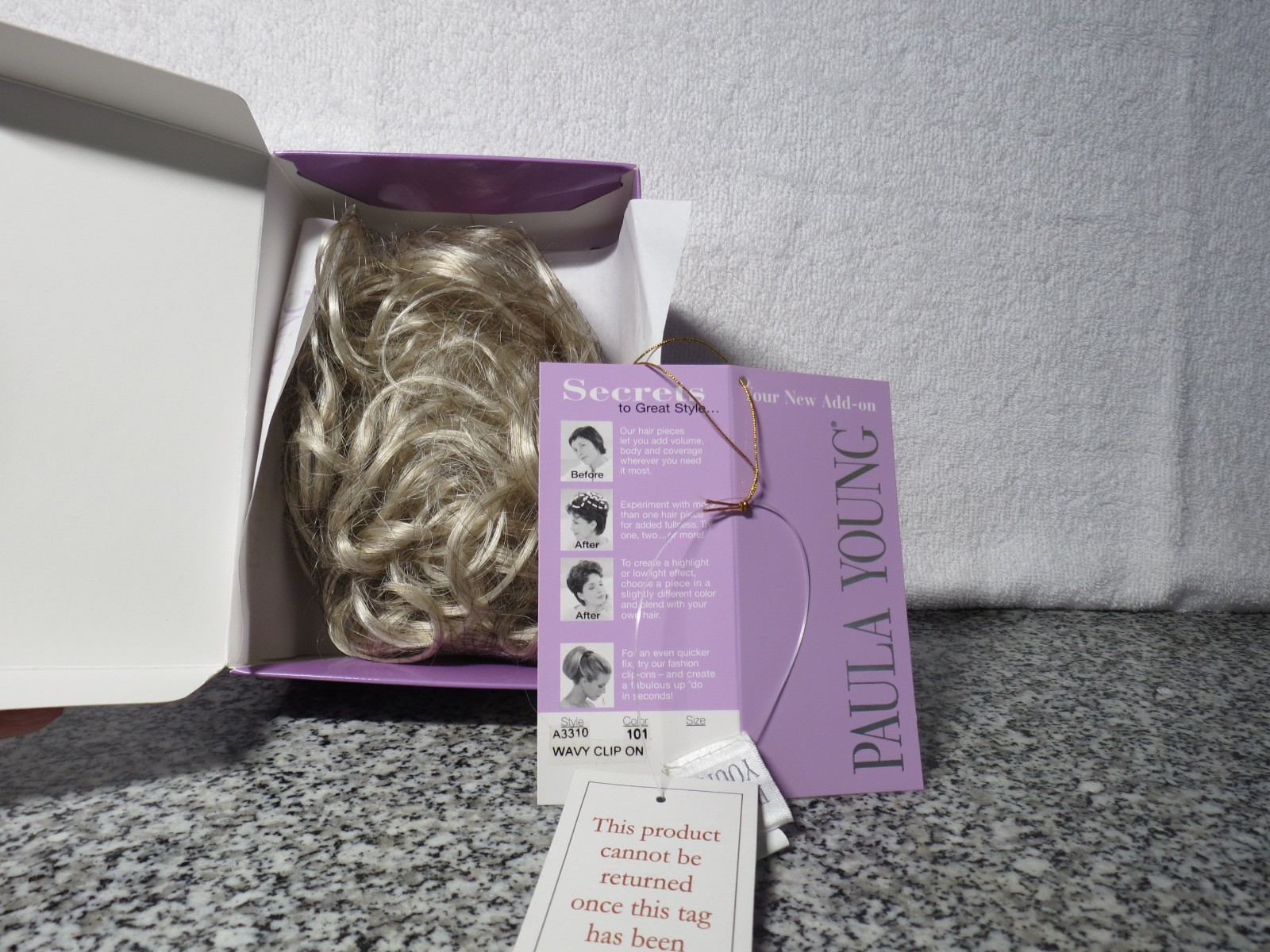 Paula Young Wavy Clip On Hair Piece Color 101 Wiglet Style A3310 NEW WITH TAGS