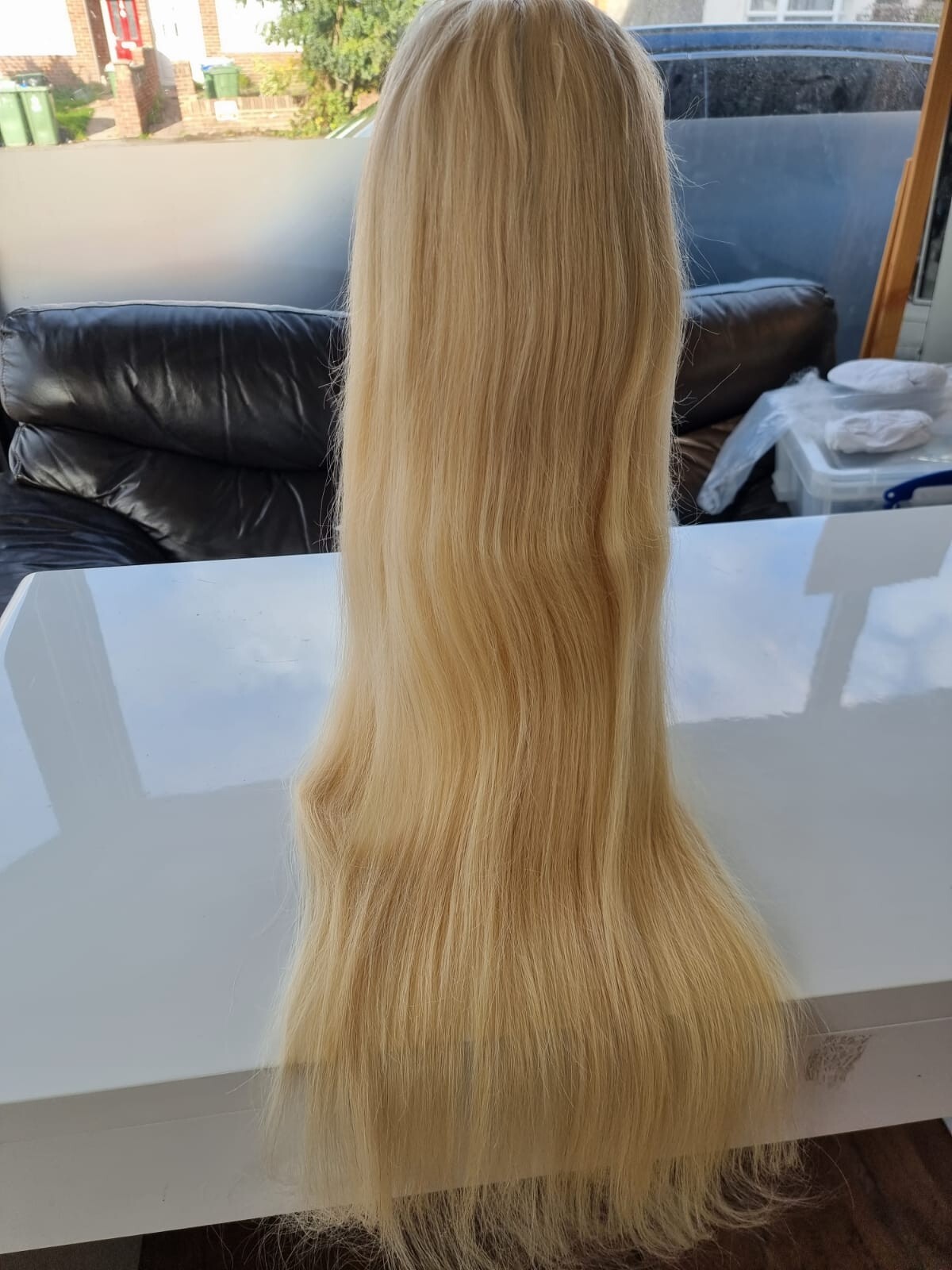 40INCH SILK BASE TOP BRAZILIAN GLUELESS FULL LACE WIG LIGHTEST BLONDE 60# 250% D