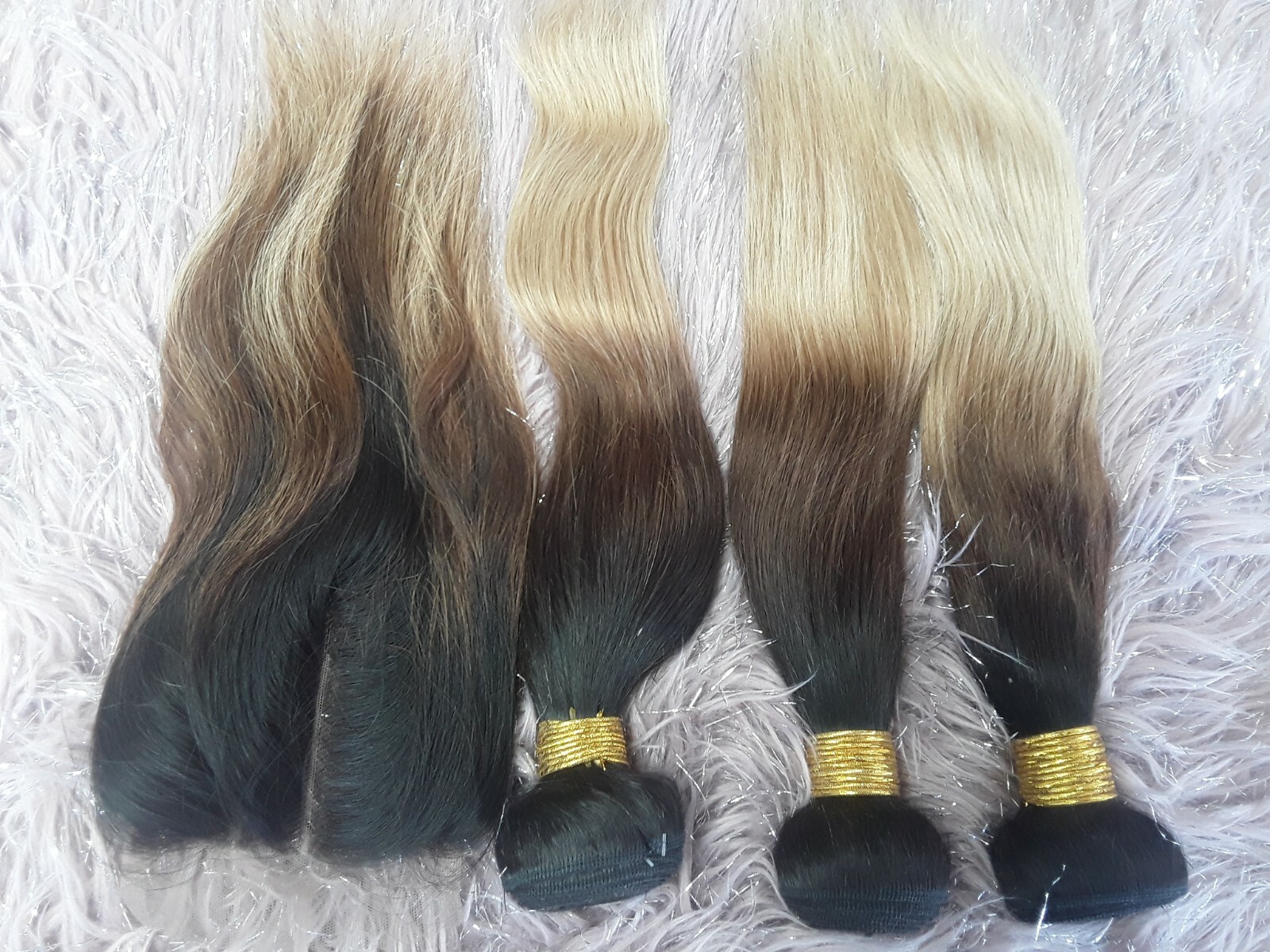 BRAZILIAN HAIR 3TONES OMBRE 1b/4#/27# STRAIGHT 14+14+14&12INCH LACE CLOSURE 350g
