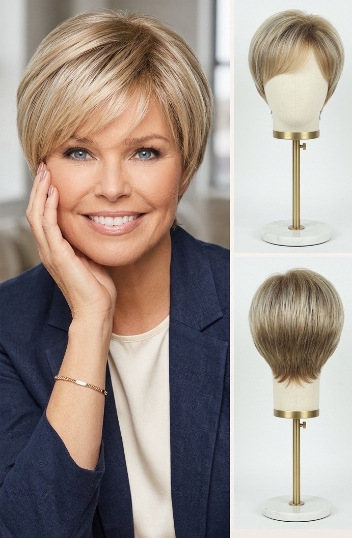 Women’s Short Layered Blonde Mix Synthetic Wig with Bangs for Daily Wear