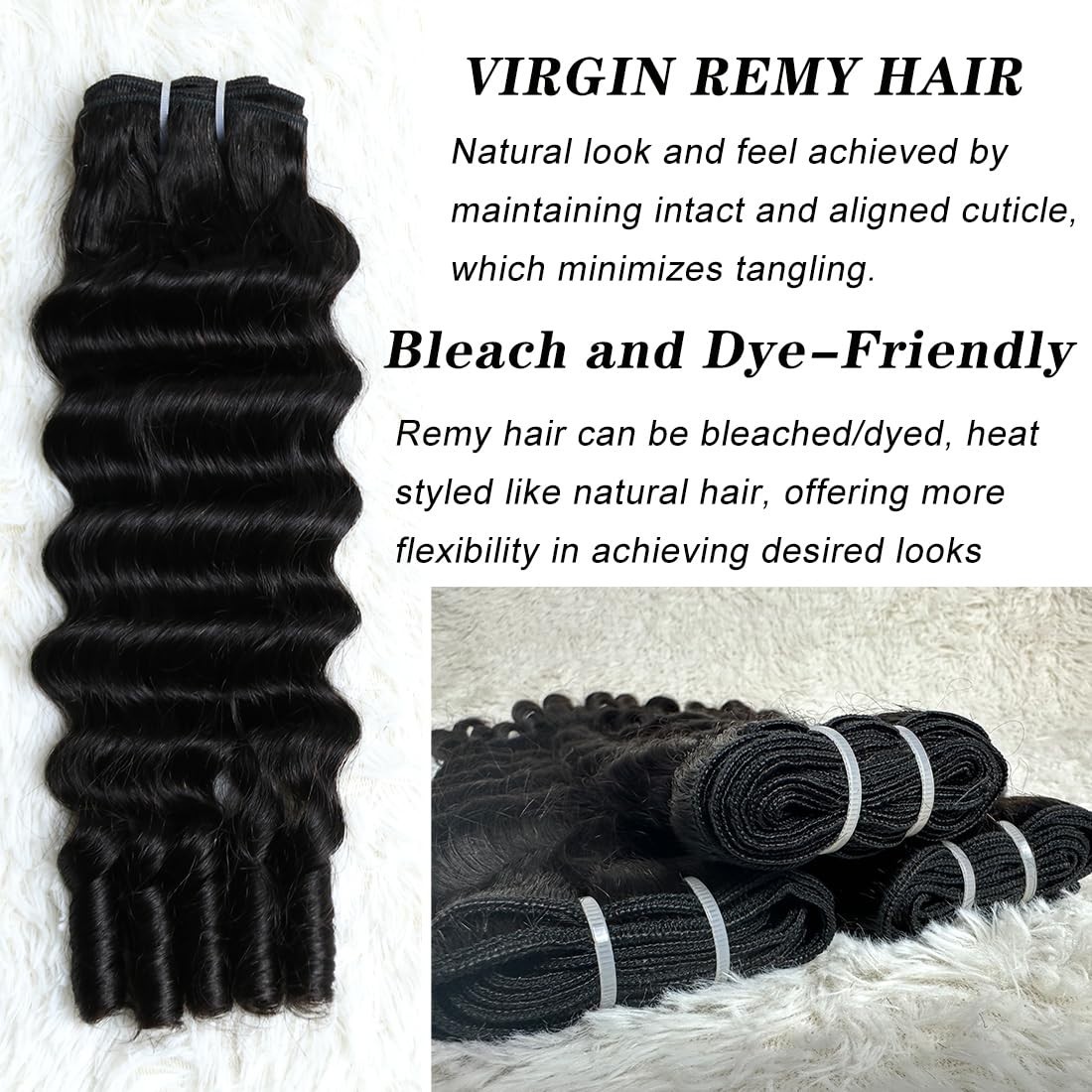 Deep Wave Human Hair Bundles – Burmese Curly Quick Weave Extensions, 16-20″ Natu