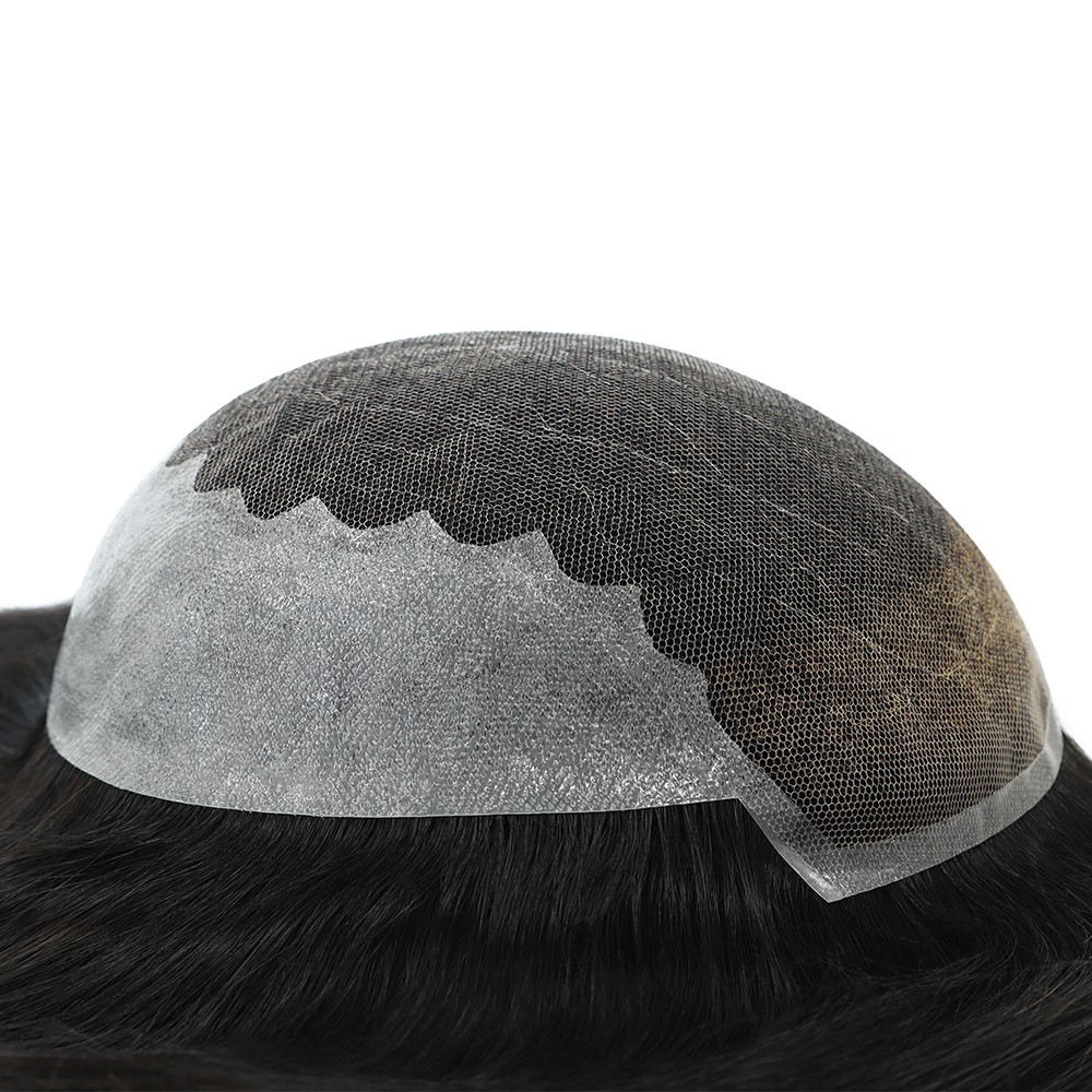 Toupee For Mens Human Hair Lace Skin Replecement System Hairpiece Black 16”Hair