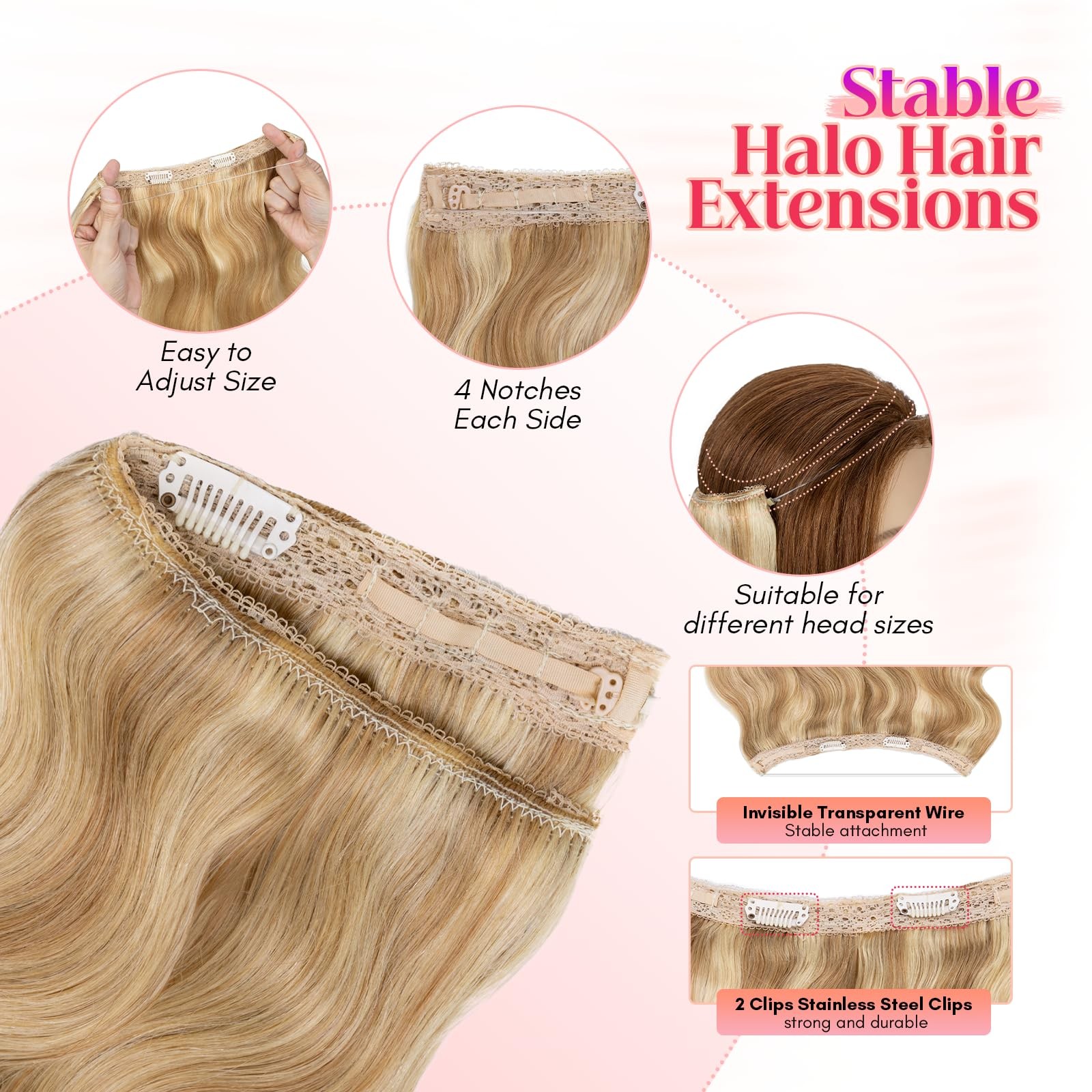 Rich Choices Halo Hair Extensions Real Human Hair Wave Wire In Hair Extensions