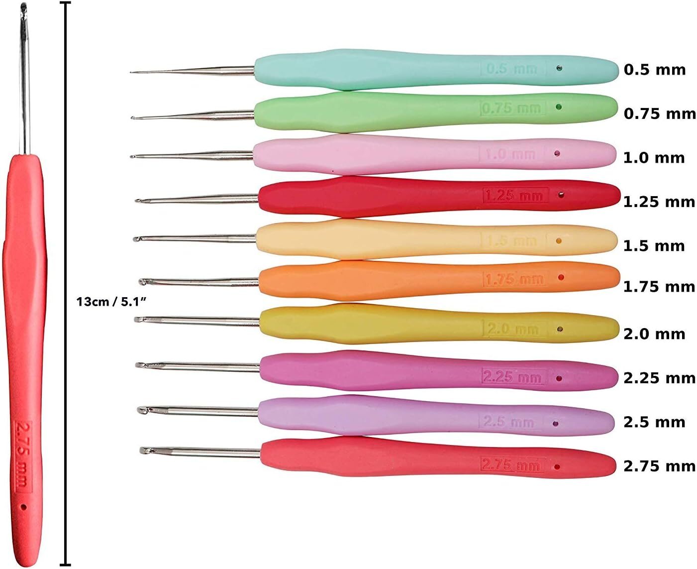 10pcs Small Size Lace Crochet Hooks 0.5~2.75mm, Multicoloured 0.5~2.75mm