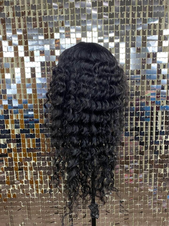 Human Hair Wig 28 inch Natural Black Deep Wave 13×4 Lace Front New