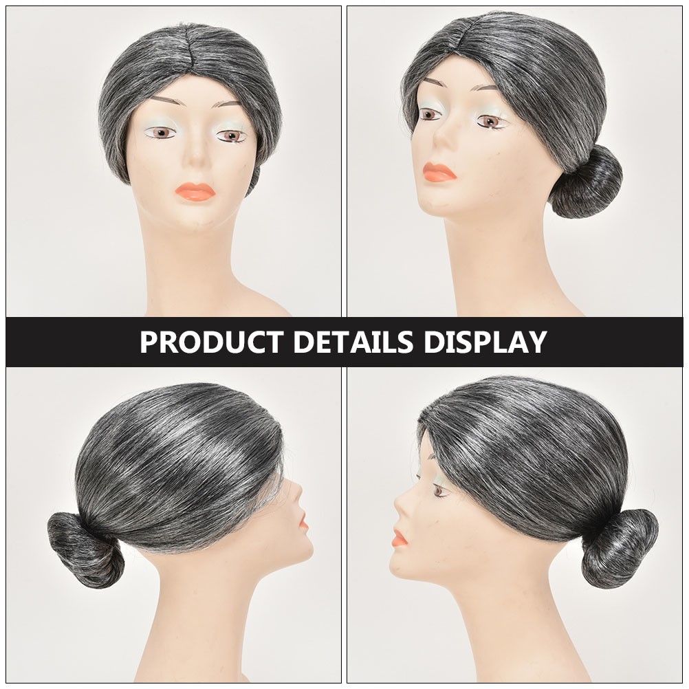 1Pcs Old Women Cosplay Wig Grey Durable Reusable High Quality Fiber Accessory