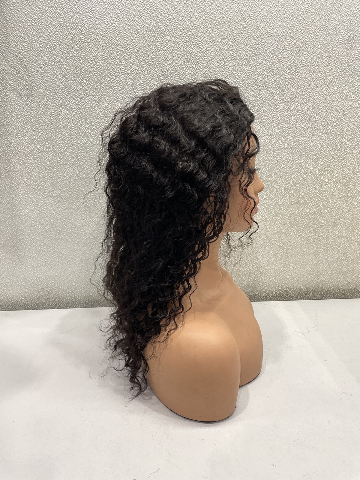 Natural Black Deep Wave Human Hair Blend Glueless Half Wig, 20″