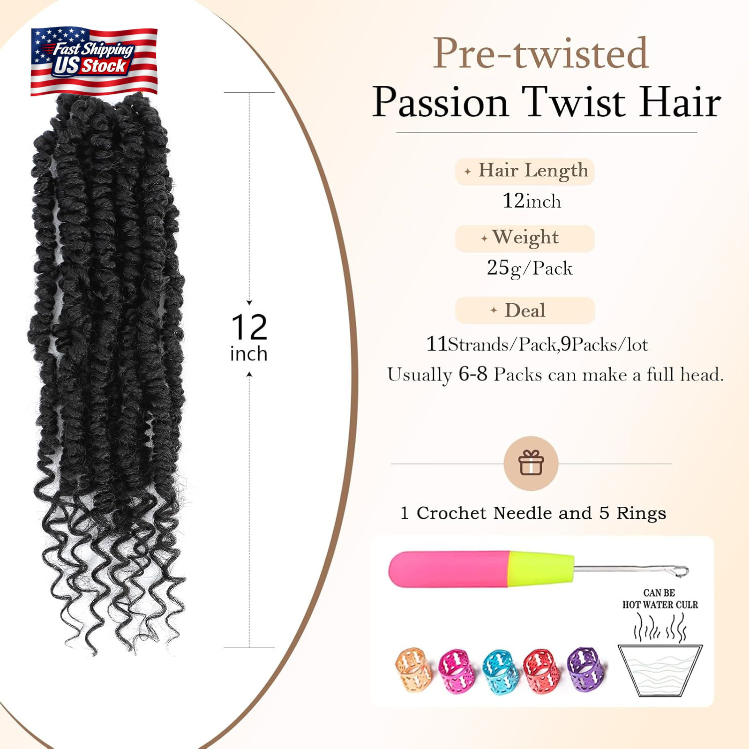 Passion Twist Crochet Hair,12 Inch 9 Packs Pretwisted Passion Twist Hair, Soft P
