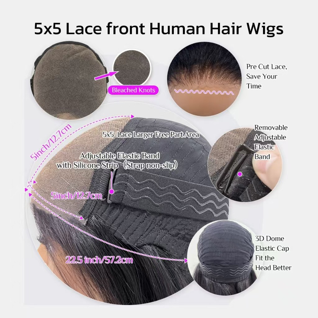 5×5 Deep Wave Transparent Lace Wigs Natural Color Quickly Put OnH uman Hair