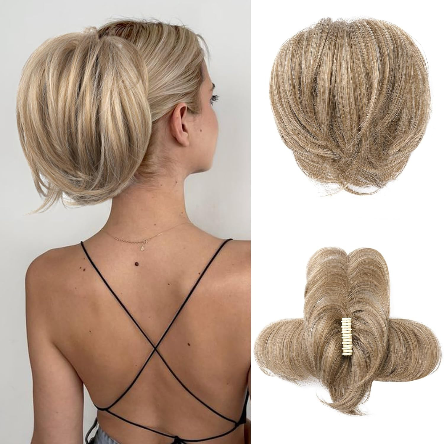 HOOJIH Ponytail Extension, Claw Clip in Straight Messy Hair Bun 9 Inch Short (4D