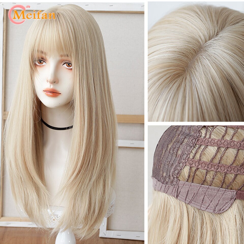 Synthetic Long Straight Wig Bangs Wig Girl Cute Cosplay Party Halloween