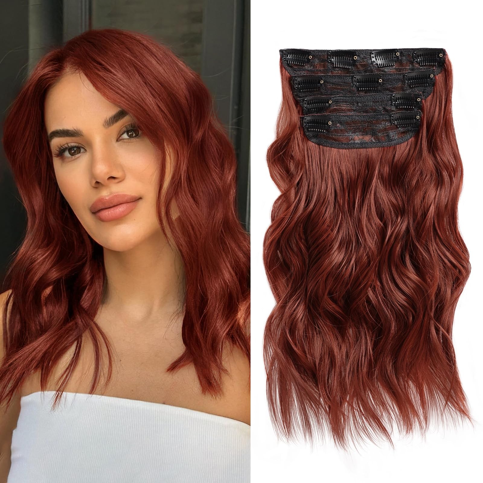 NAYOO 4PCS Clip-in Hair Extensions Long Wavy Curly Synthetic Thick Hairpieces Wi