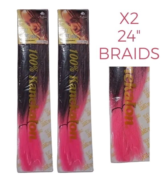 x2 Pink Ombre Kanekalon Jumbo Braiding Hair Extension 24″ Synthetic 100 TTPin