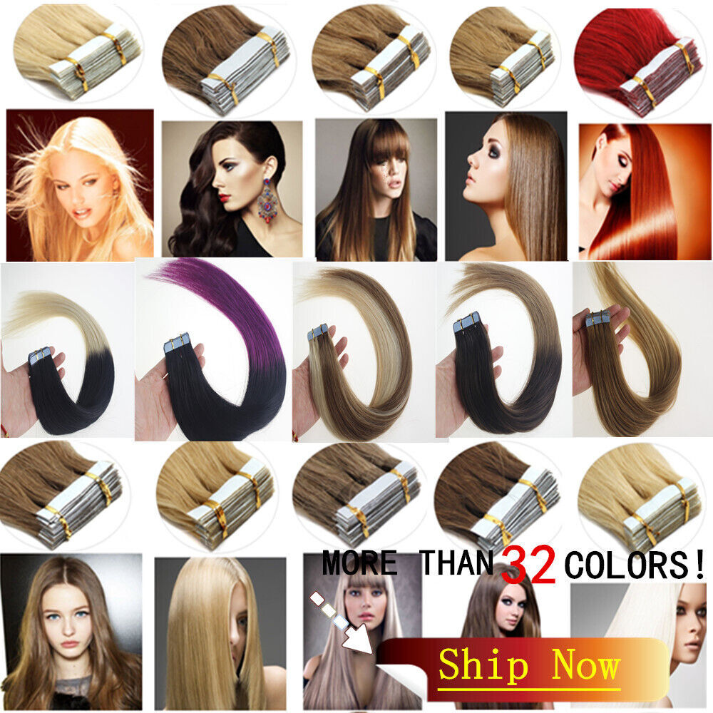 Tape in Hair Extensions Real Human Hair PU Seamless Skin Weft Highlight Ombre US