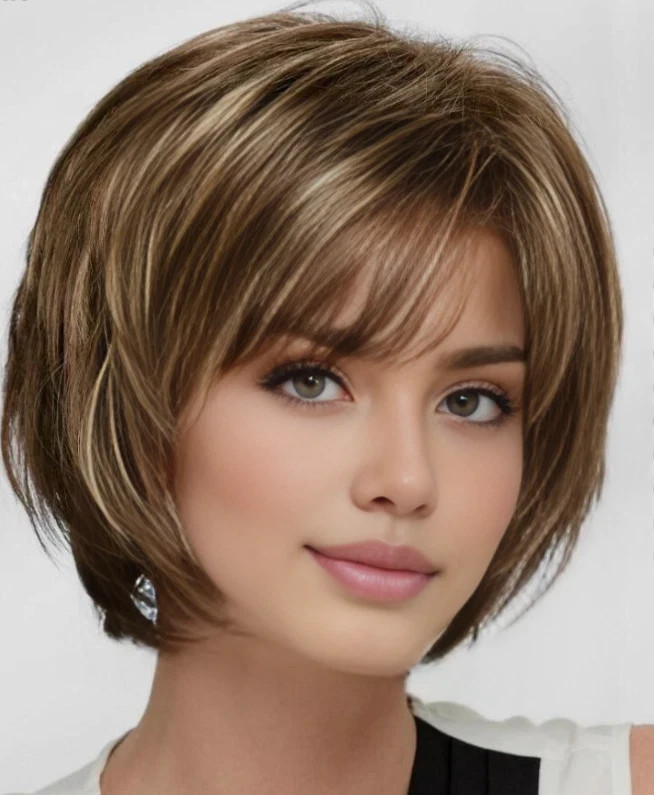 100% Human Hair Fashion Charming Women’s Short Brown Mix Blond Wigs 10 In