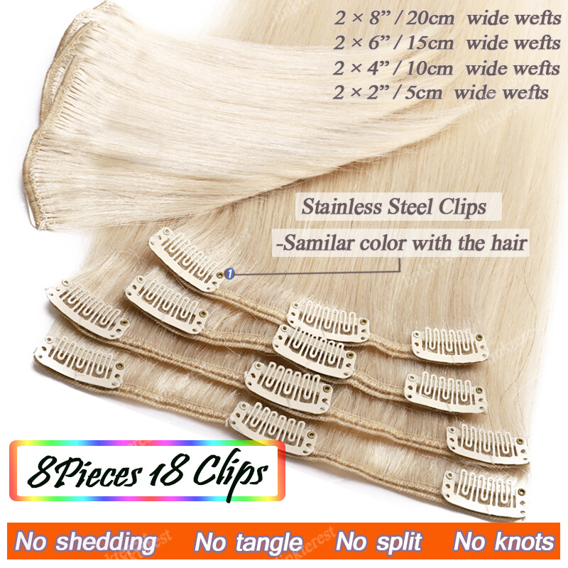 7pcs 15″ 18″ 20″ 22″ Clip In Remy Real 100% Human Hair Extensions Full Head N206
