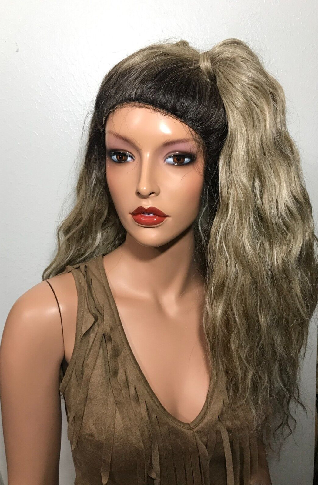 Pre-Owned Fashion Brown And Blonde Long Wavy Up-Do Pony-Tail Lace Front Wig