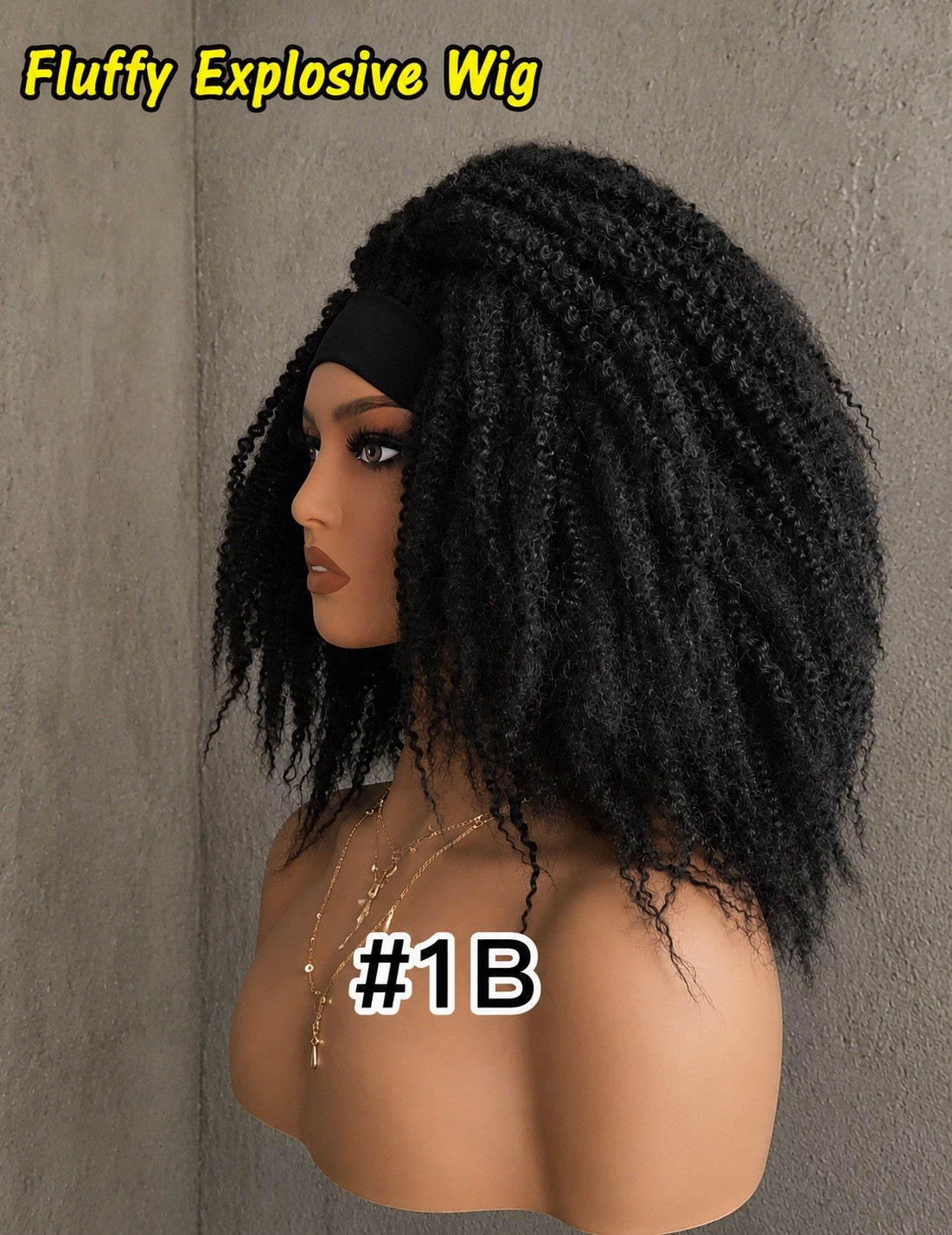 Hot!!! summer synthetic afro Kinky Curly Headband Wig. Natural Black Full Hair