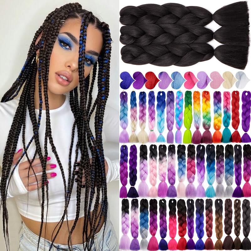 Crochet Box Braiding Long Jumbo Braid Hair Extensions Rainbow Festival Braided