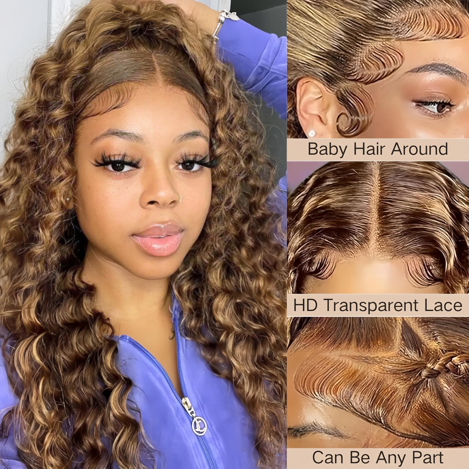 AAKJJ Deep Wave Lace Front Wigs Human Hair 4/27 Highlight Ombre Deep Wave Wig…