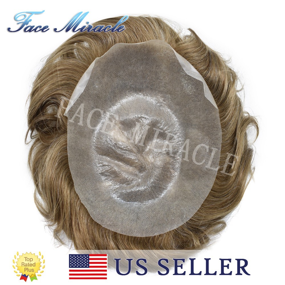 0.04mm Ultra Thin Skin Mens Toupee Human Hair System Black Brown Blonde Gray Wig