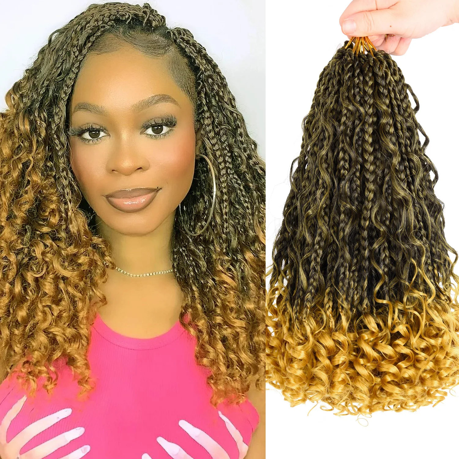 Goddess Box Braids Crochet Hair 12 Inch Curl Ends Hair Extensions For Women